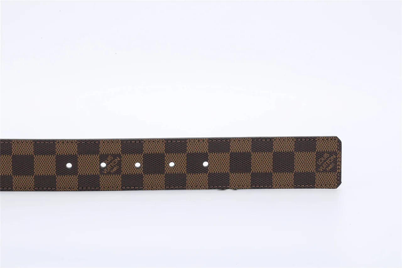 Ceinture Louis Vuitton Marron Doré Damier Ebène Toile Polie Boucle LV Cuir 10