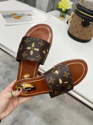 Louis Vuitton Brown Gold Monogram Canvas Floral Cutouts Slippers 2