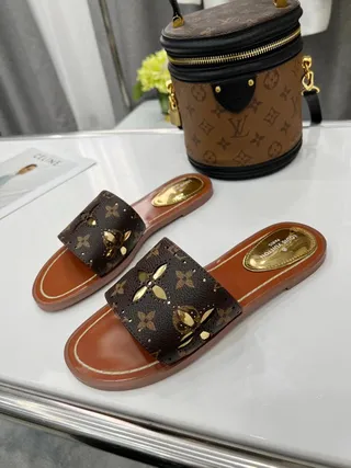 Louis Vuitton Brown Gold Monogram Canvas Floral Cutouts Slippers 3