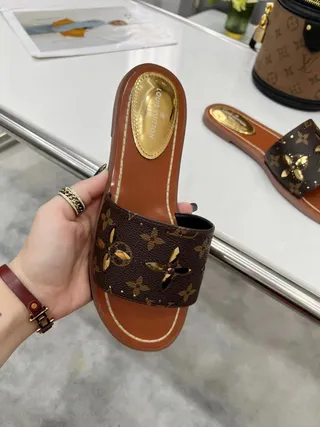 Louis Vuitton Brown Gold Monogram Canvas Floral Cutouts Slippers 4