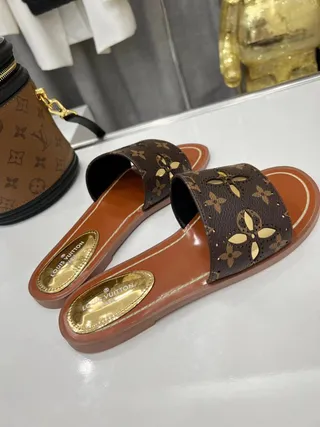 Louis Vuitton Brown Gold Monogram Canvas Floral Cutouts Slippers 5