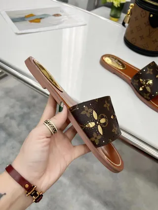 Louis Vuitton Brown Gold Monogram Canvas Floral Cutouts Slippers 6