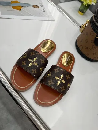 Louis Vuitton Brown Gold Monogram Canvas Floral Cutouts Slippers 7