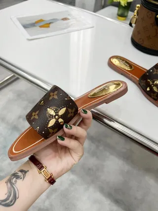 Louis Vuitton Brown Gold Monogram Canvas Floral Cutouts Slippers 9