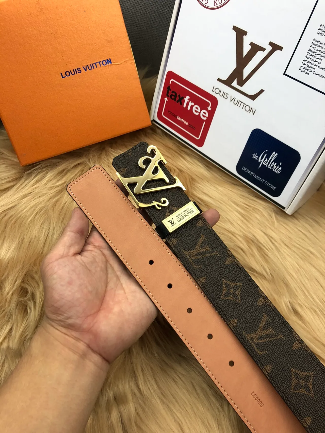 Louis Vuitton Brown Gold Monogram Canvas LV Buckle Leather Belt 5