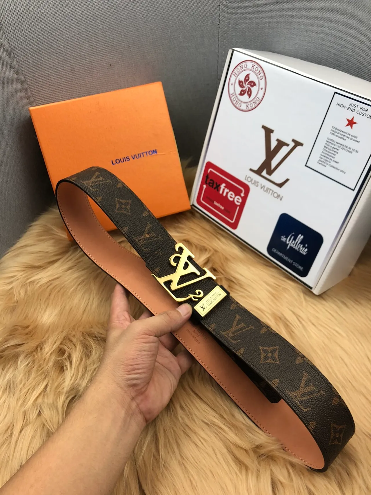 Louis Vuitton Brown Gold Monogram Canvas LV Buckle Leather Belt 7