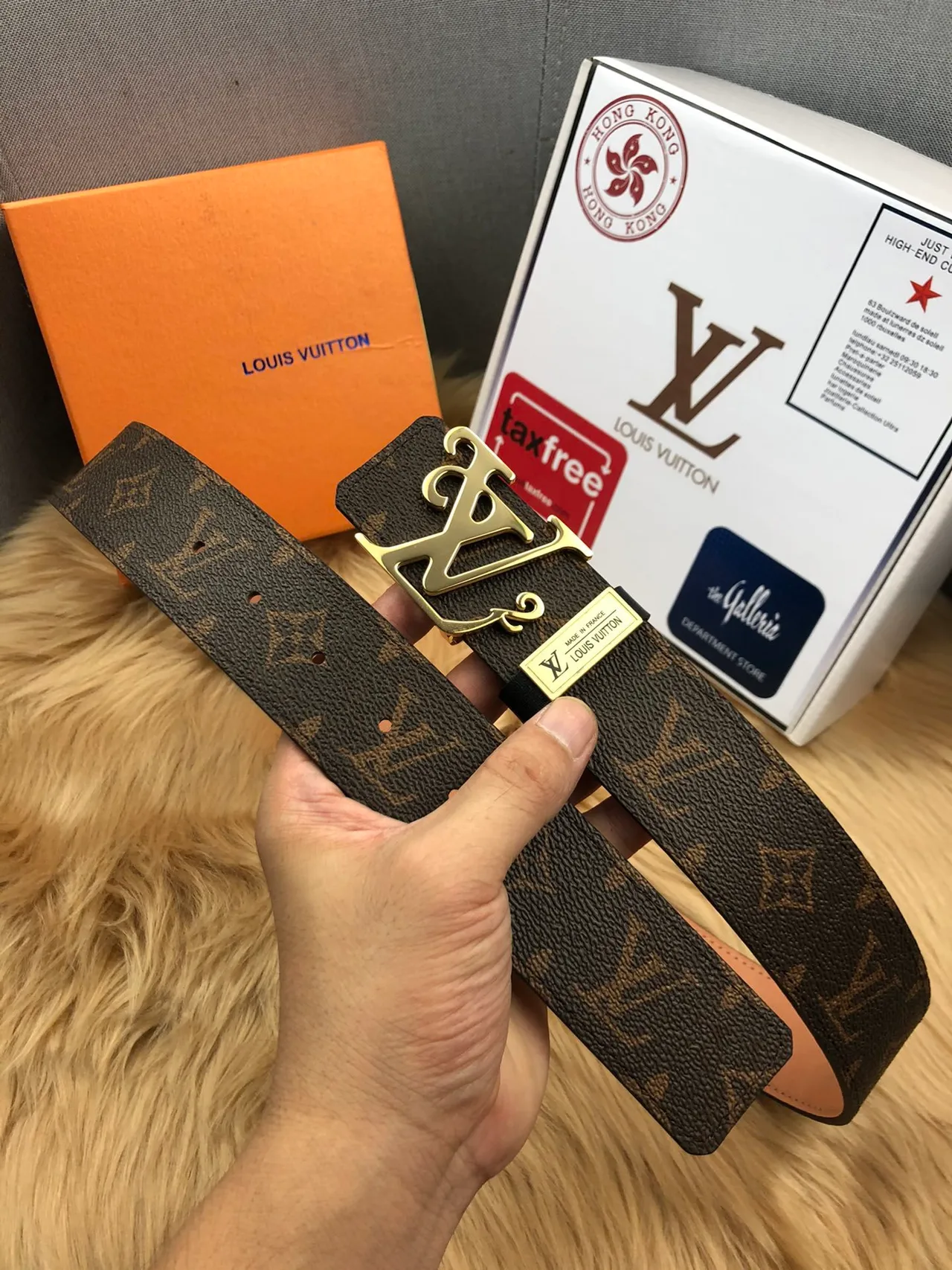Louis Vuitton Brown Gold Monogram Canvas LV Buckle Leather Belt 9