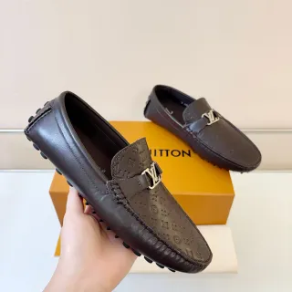 Louis Vuitton 棕金印花压纹皮革 LV 扣带 乐福鞋