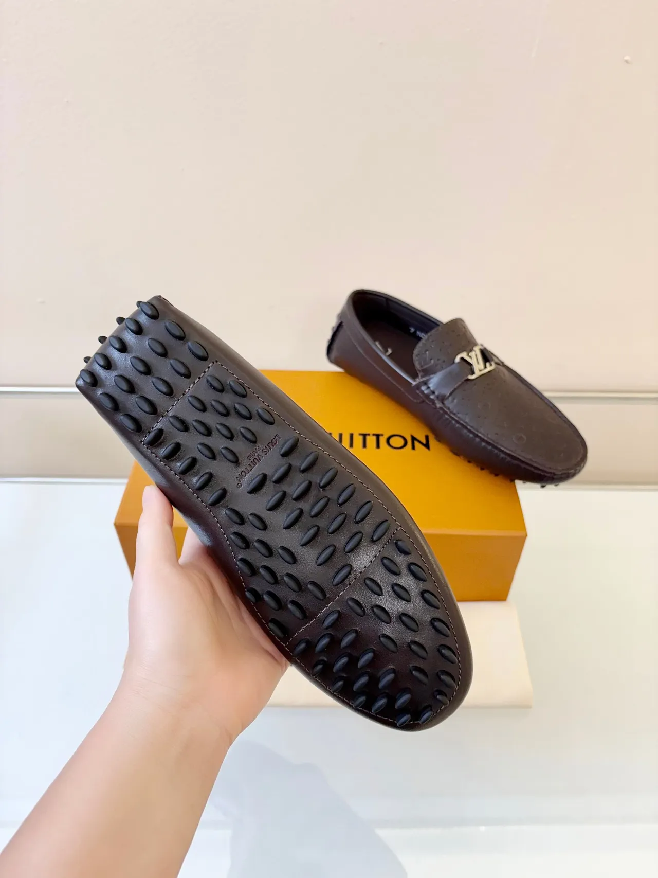 Louis Vuitton Brown Gold Monogram-Embossed Leather LV Buckle Strap Loafer 5