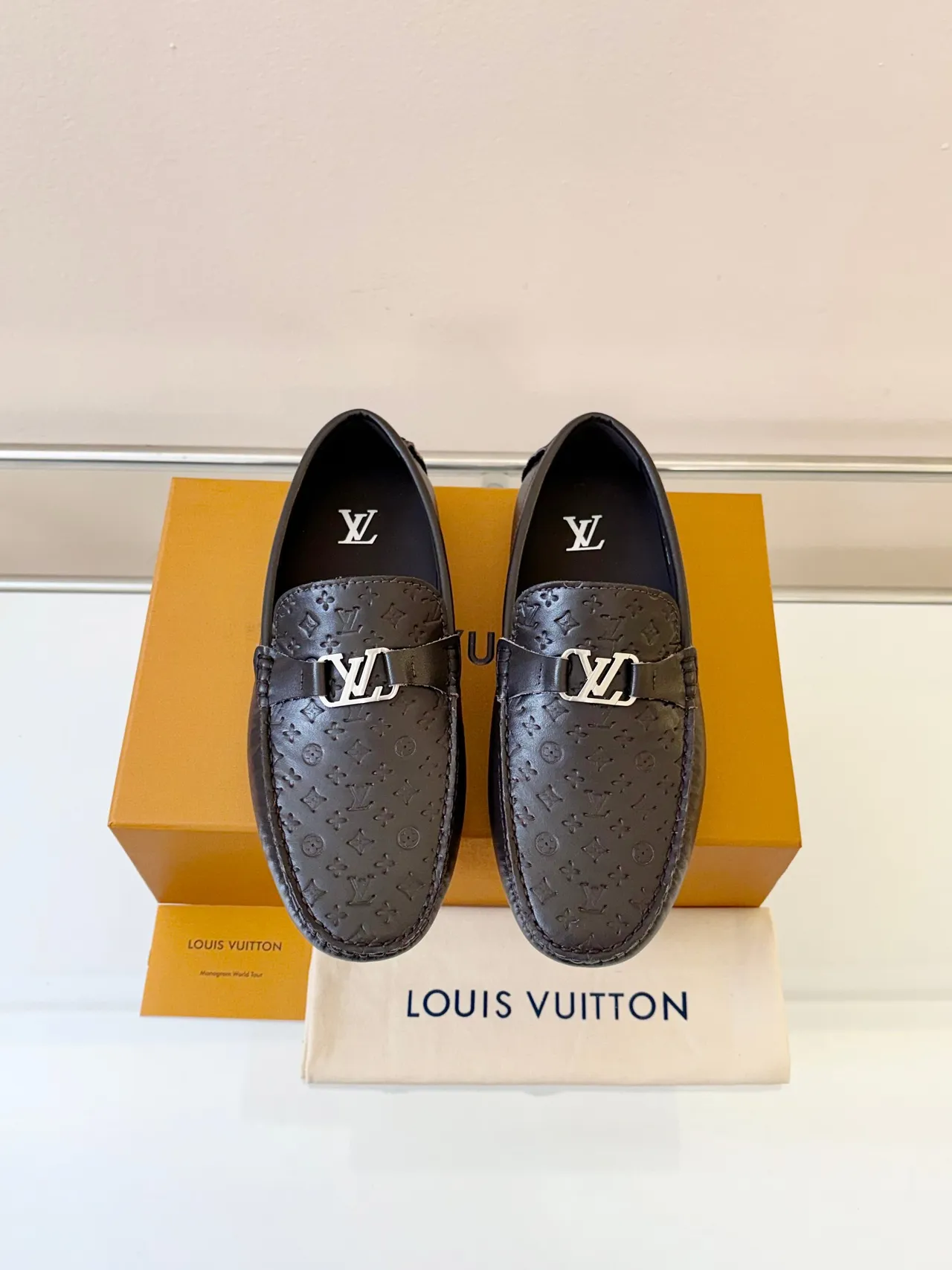 Louis Vuitton Brown Gold Monogram-Embossed Leather LV Buckle Strap Loafer 6