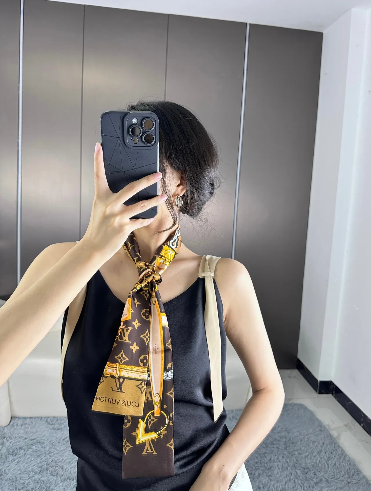 Louis Vuitton Brown Gold Monogram-Printed Silk Scarf 4