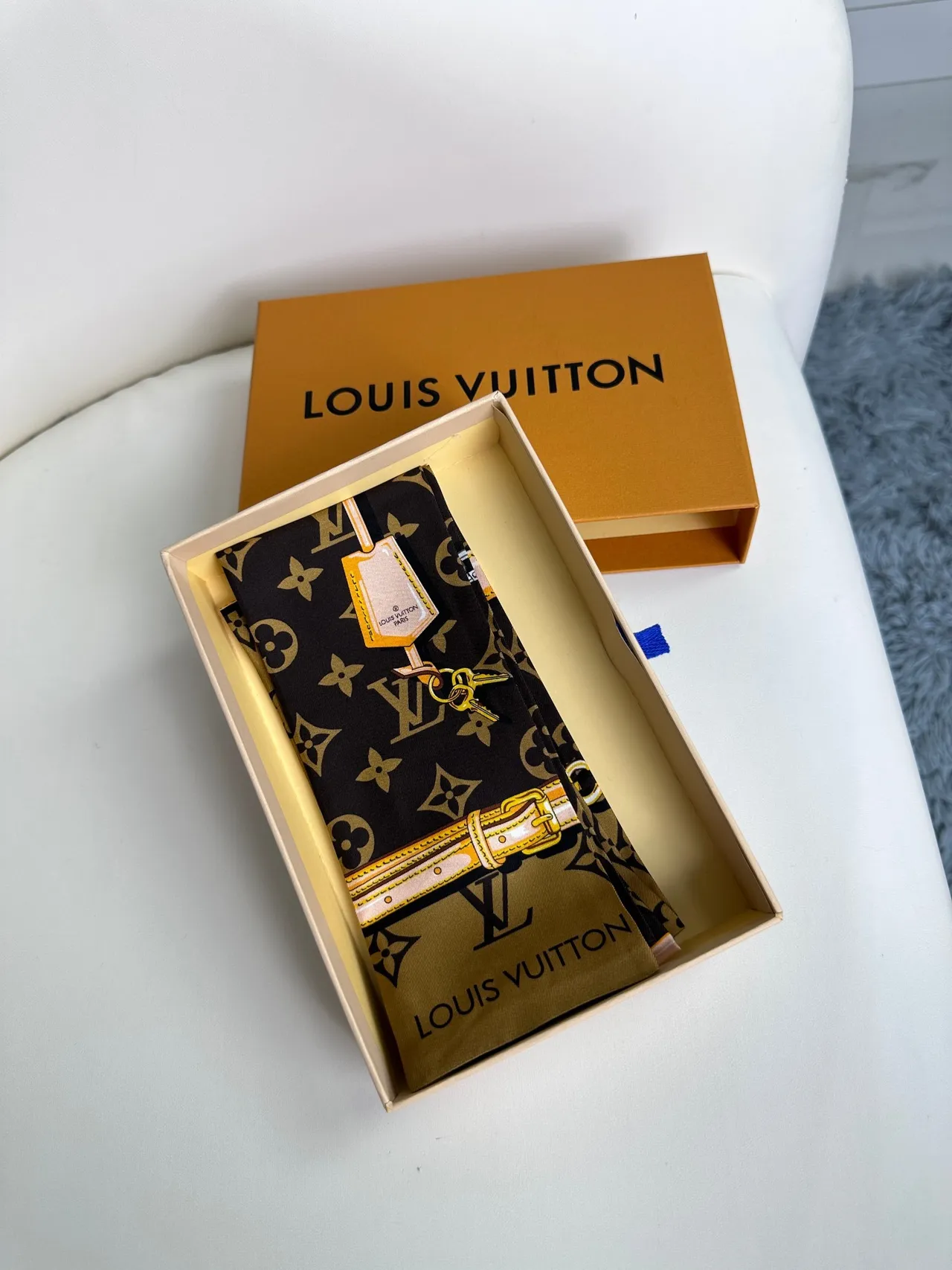 Louis Vuitton Brown Gold Monogram-Printed Silk Scarf 7