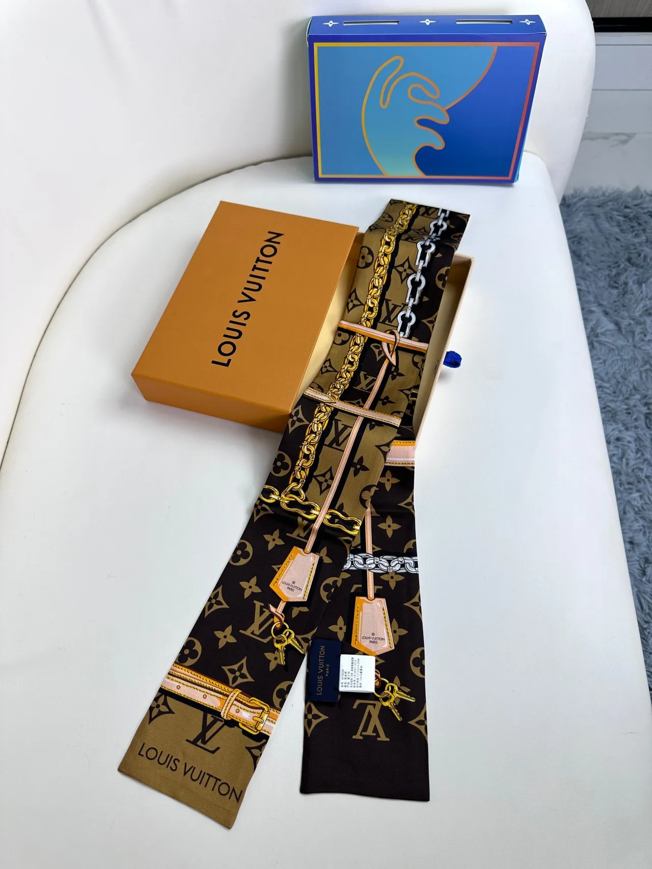 Louis Vuitton Brown Gold Monogram-Printed Silk Scarf 9