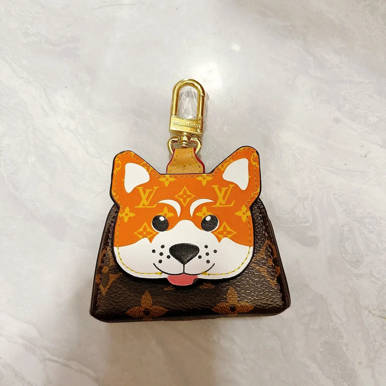 Louis Vuitton Brown Orange Dog-Face Appliqué Monogram Canvas Handbag 6