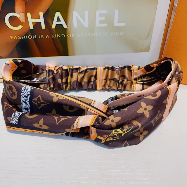 Louis Vuitton Brown Orange Twisted Knot Elasticated Back Silk Scarf 2