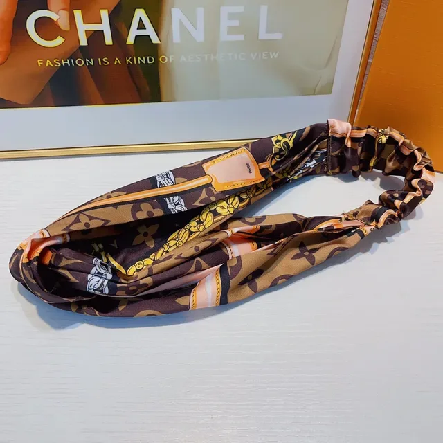 Louis Vuitton Brown Orange Twisted Knot Elasticated Back Silk Scarf 3