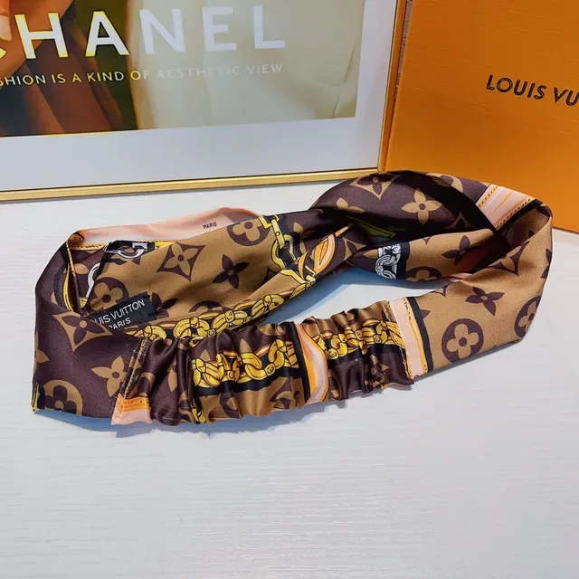 Louis Vuitton Brown Orange Twisted Knot Elasticated Back Silk Scarf 4