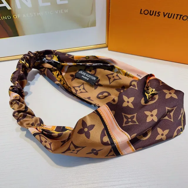 Louis Vuitton Brown Orange Twisted Knot Elasticated Back Silk Scarf 5