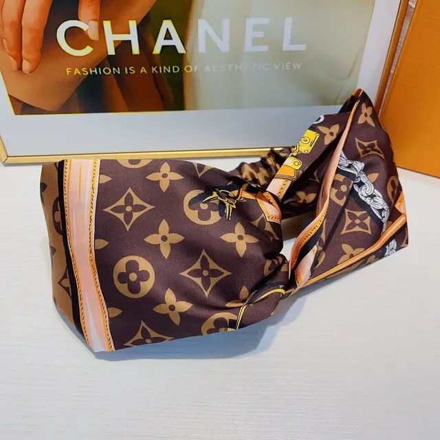 Louis Vuitton Brown Orange Twisted Knot Elasticated Back Silk Scarf 6
