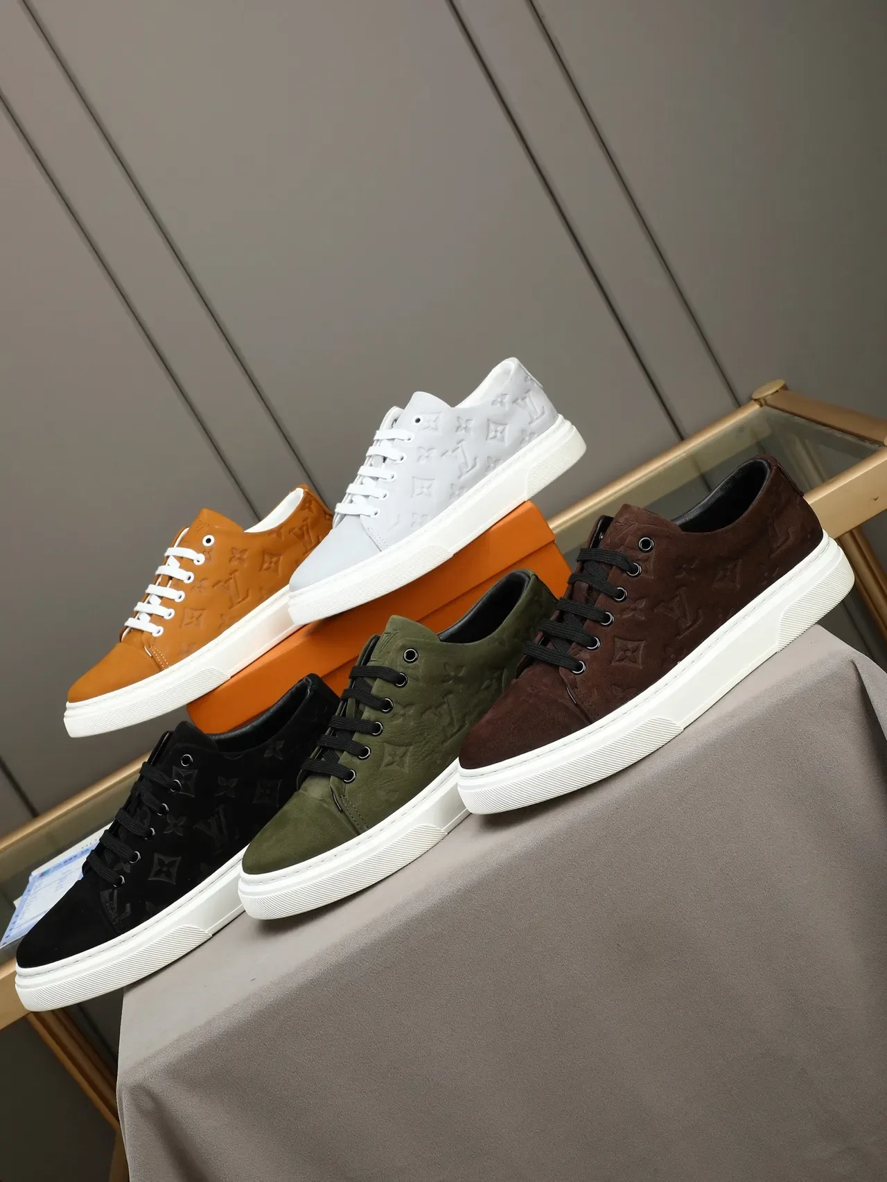 Louis Vuitton Brown White Embossed Monogram Suede Low-Top Lace-Up Lifestyle Sneakers 2