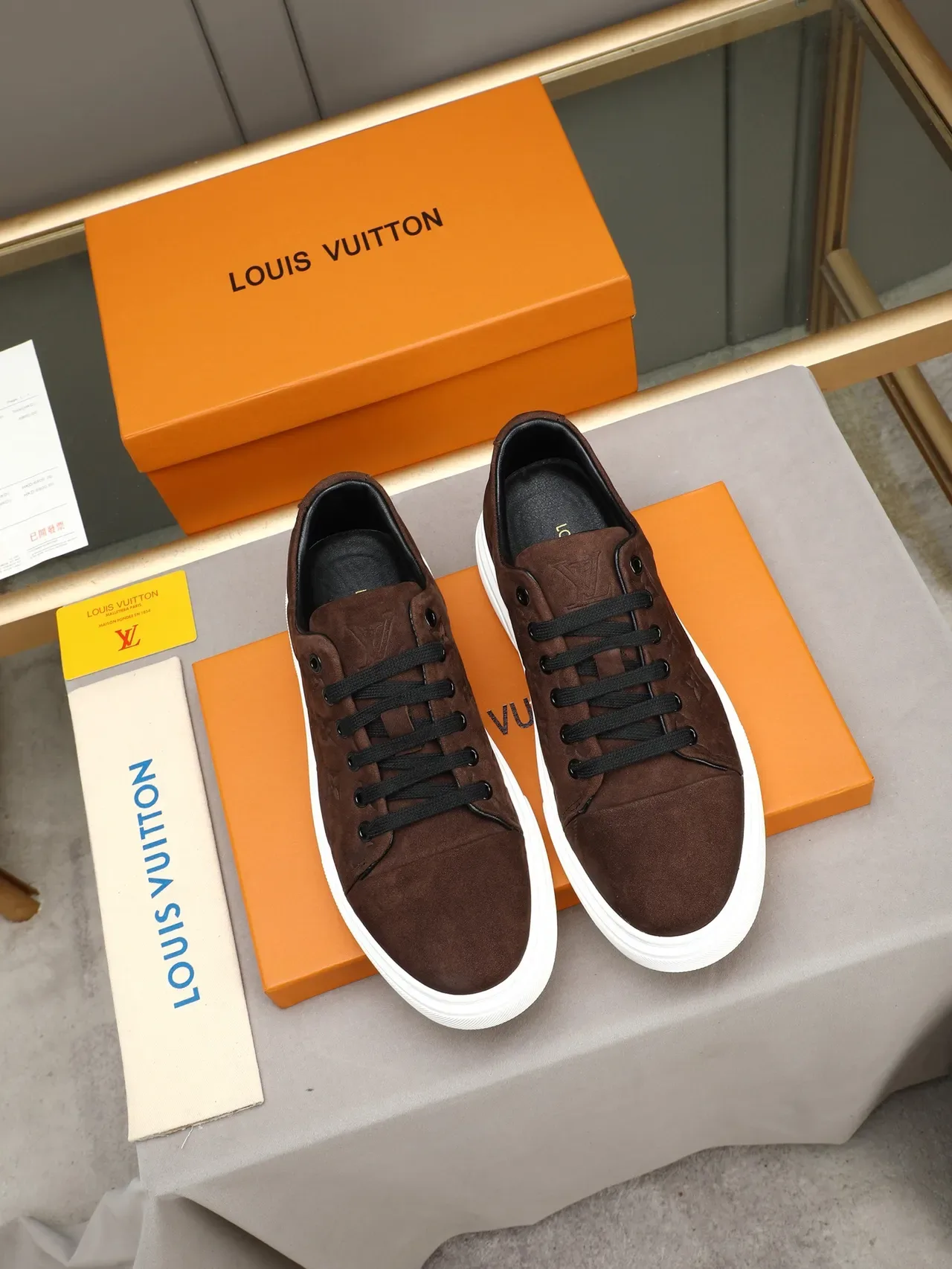 Louis Vuitton Brown White Embossed Monogram Suede Low-Top Lace-Up Lifestyle Sneakers 3