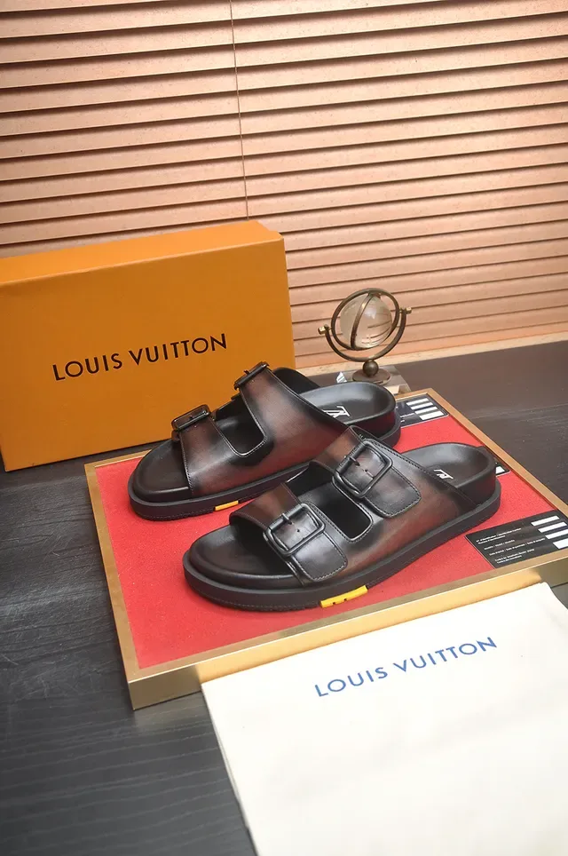Louis Vuitton Sandálias Slide Fivela Marrom Couro Casual 4