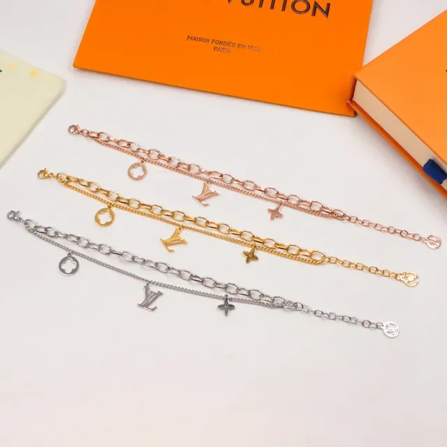 Louis Vuitton Chain Bracelet Rose Gold Yellow Gold Silver Tone Bracelets 2