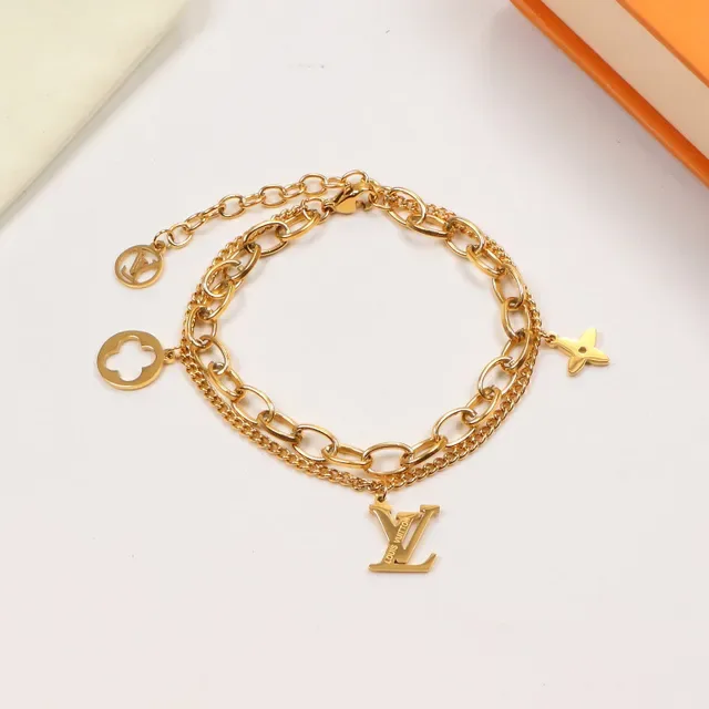 Louis Vuitton Chain Bracelet Rose Gold Yellow Gold Silver Tone Bracelets 4