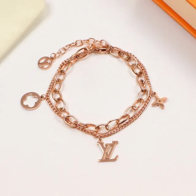 Louis Vuitton Chain Bracelet Rose Gold Yellow Gold Silver Tone Bracelets 5