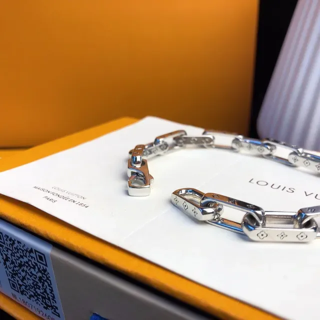Louis Vuitton Chain Reaction Engraved Monogram Silver Bracelet 7
