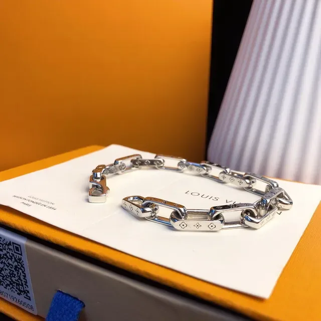 Louis Vuitton Chain Reaction Engraved Monogram Silver Bracelet 8