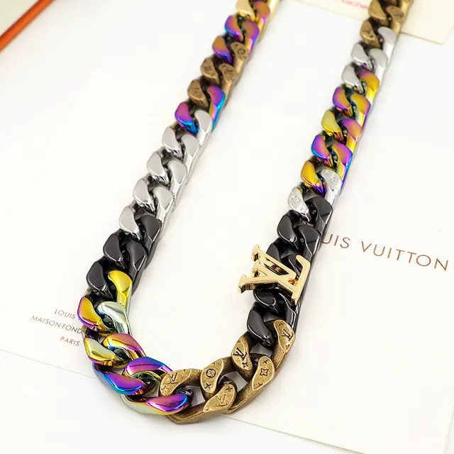 Louis Vuitton Chain Reaction 多彩金色 粗链节 三色金属 项链 4