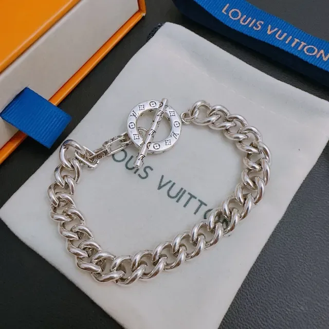Louis Vuitton Chain Reaction Silver Orange Chunky Curb Toggle Clasp Bracelet 4