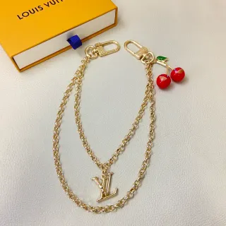 Louis Vuitton Cherry Charm Strap Gold Red Double Chain LV Monogram Pendant Handbag