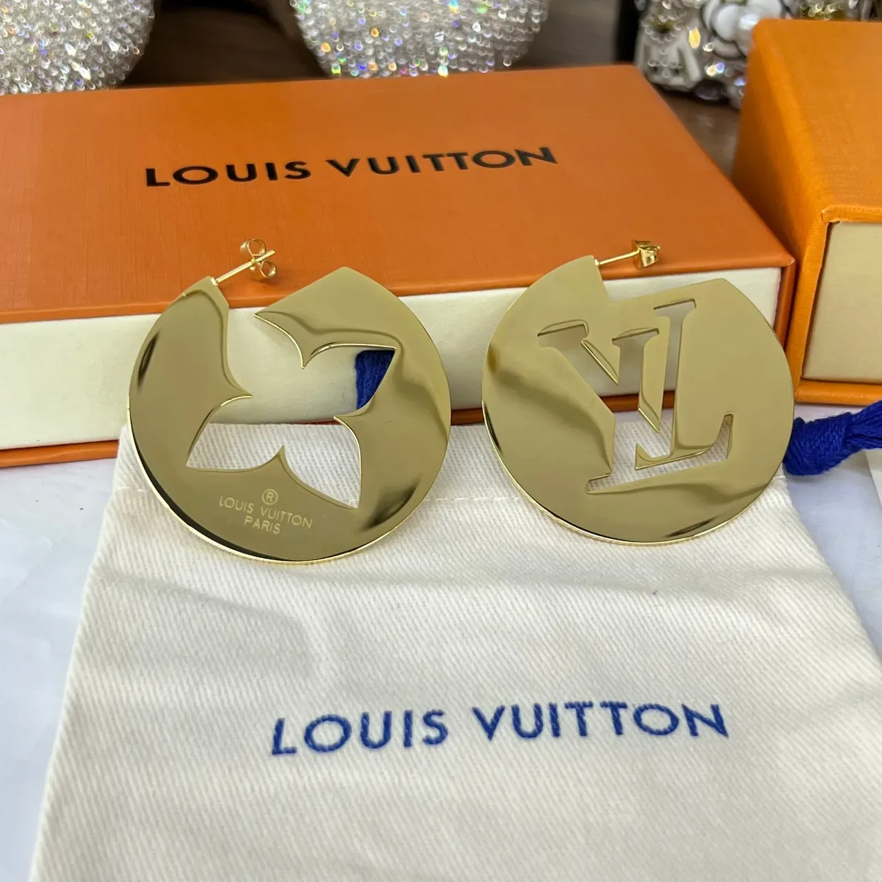Louis Vuitton Circular Cutout Monogram and Flower Earrings 2