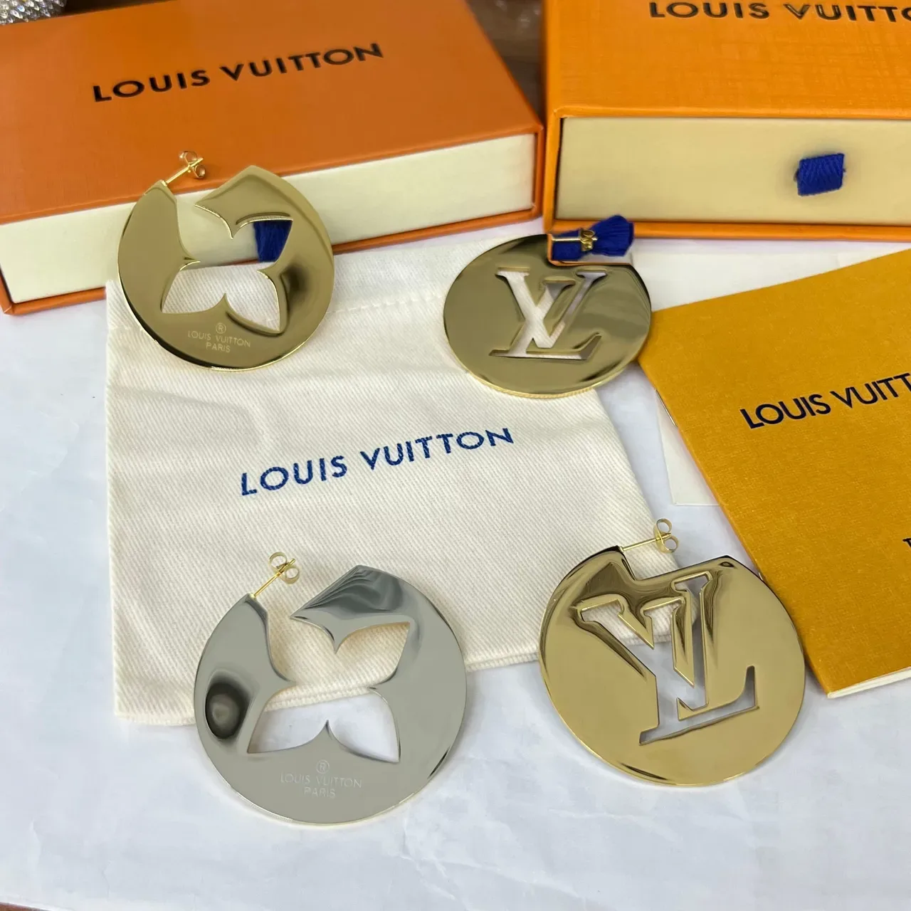 Louis Vuitton Circular Cutout Monogram and Flower Earrings 3