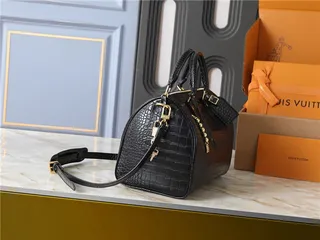 Louis Vuitton Croc-Embossed Black Top-Handle Tote Bag 9