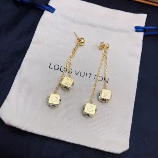 Louis Vuitton Cube Gold Transparent Chain-Dangle Earrings