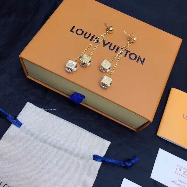Louis Vuitton Cube Gold Transparent Chain-Dangle Earrings 2