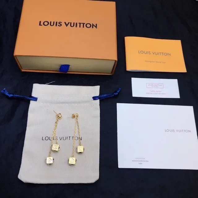 Louis Vuitton Cube Gold Transparent Chain-Dangle Earrings 3