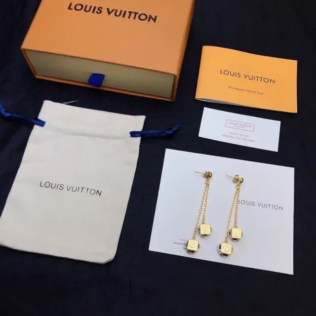 Louis Vuitton Cube Gold Transparent Chain-Dangle Earrings 4