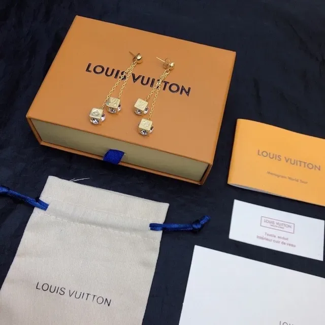 Louis Vuitton Cube Gold Transparent Chain-Dangle Earrings 5