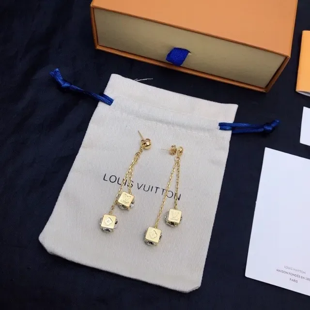 Louis Vuitton Cube Gold Transparent Chain-Dangle Earrings 8