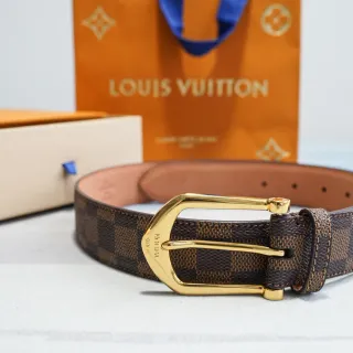 Louis Vuitton Damier Ebène Brown Gold Canvas Buckle Leather Belt