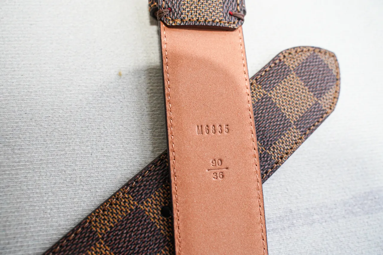 Louis Vuitton Damier Ebène Ceinture marron doré en toile avec boucle en cuir 4
