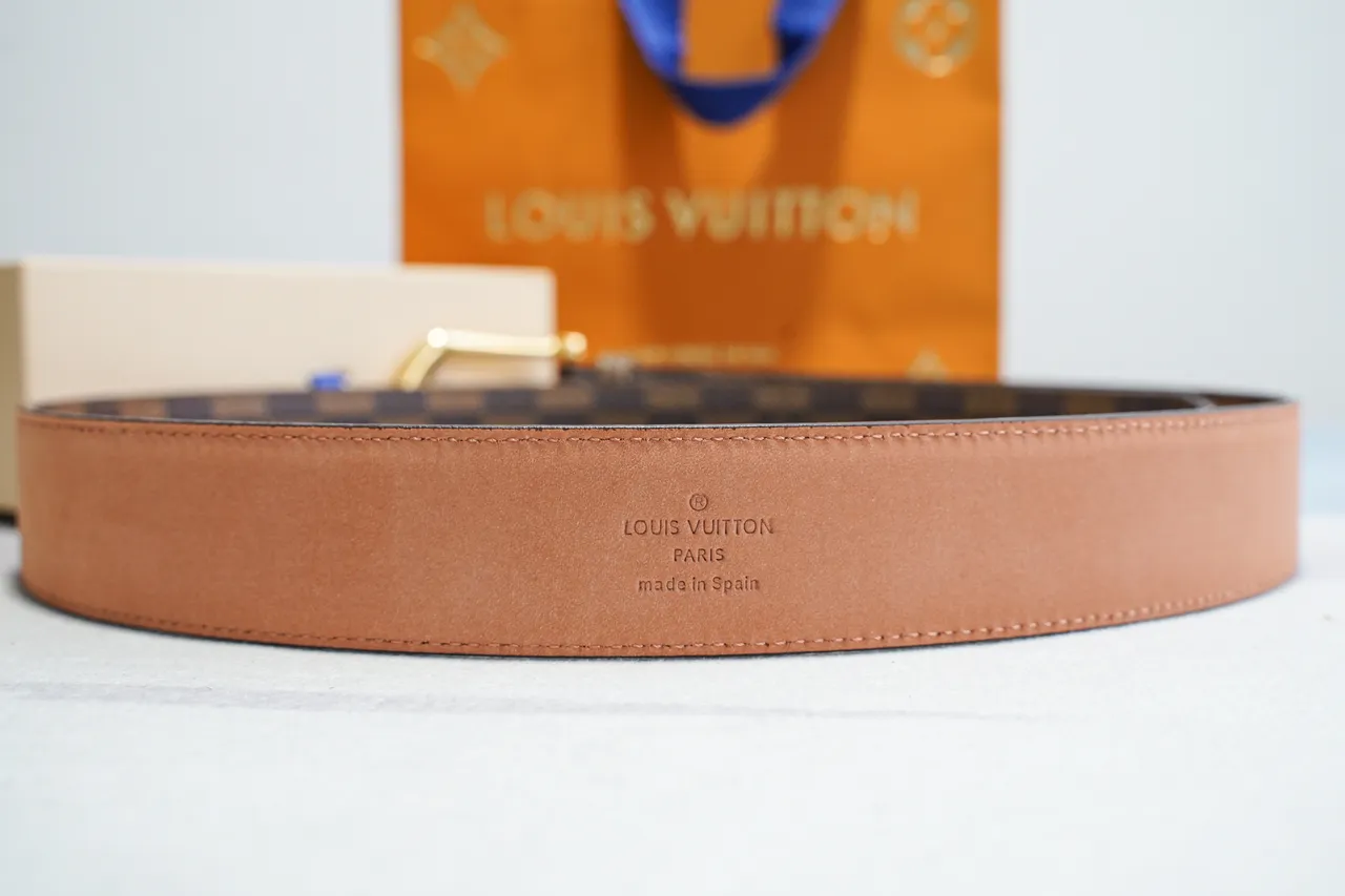 Louis Vuitton Damier Ebène Ceinture marron doré en toile avec boucle en cuir 7
