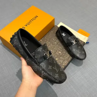 Louis Vuitton Driver Black Gray Monogram Canvas Metal LV Buckle Loafer