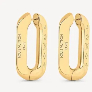 Louis Vuitton Engraved Monogram Oval Hoop Earrings