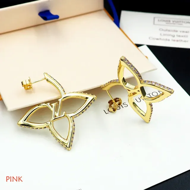 Boucles d'oreilles Louis Vuitton Fleur Or Argent Métal Pavé Cristal Bordure 2
