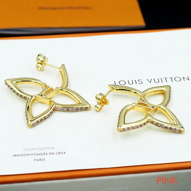 Boucles d'oreilles Louis Vuitton Fleur Or Argent Métal Pavé Cristal Bordure 3